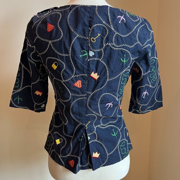 Marc Jacobs Navy Love Embroidered Blouse Size 4 - Picture 2 of 8